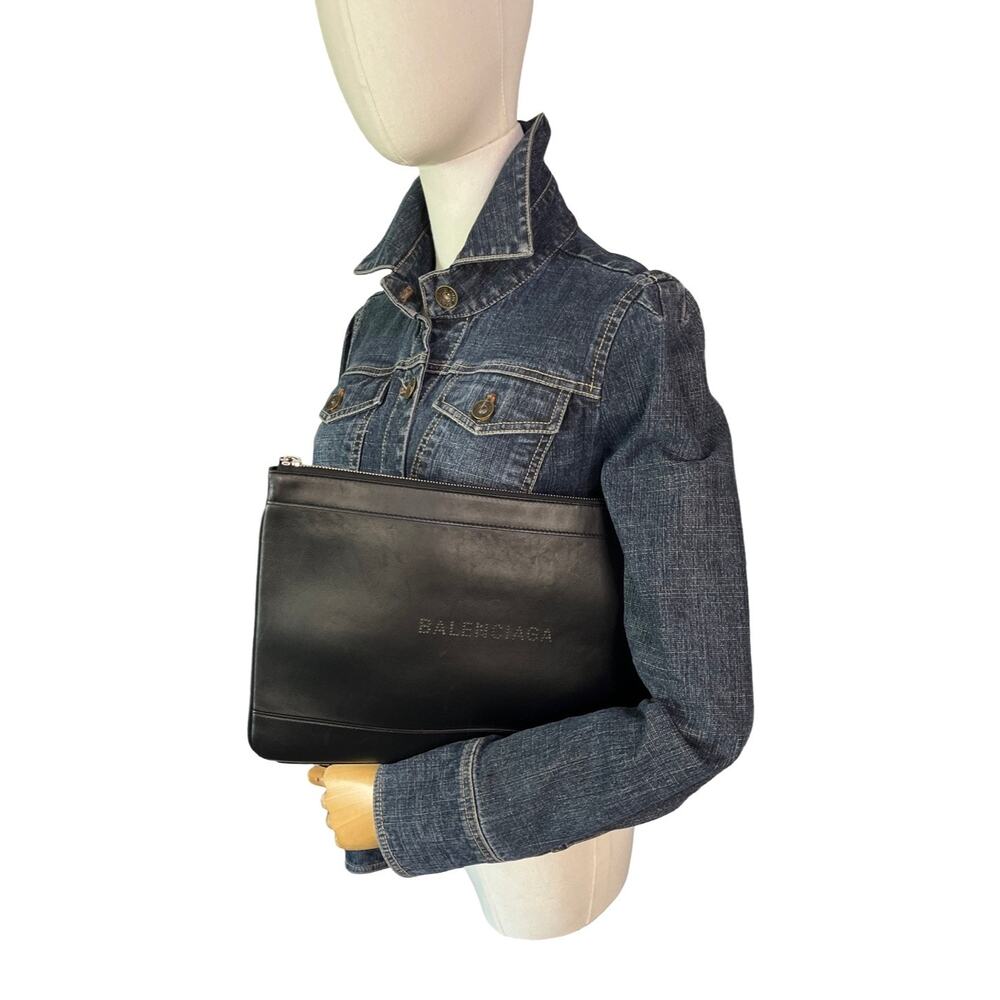 Balenciaga Black Leather Zip Pouch Tote